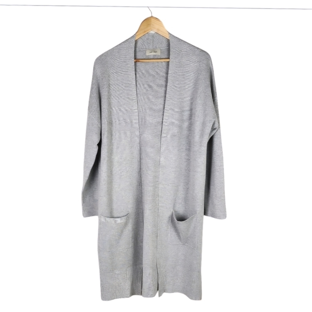 Charlie Paige Long Open Cardigan Pouch Pocket Light Gray No Size Measures Medium